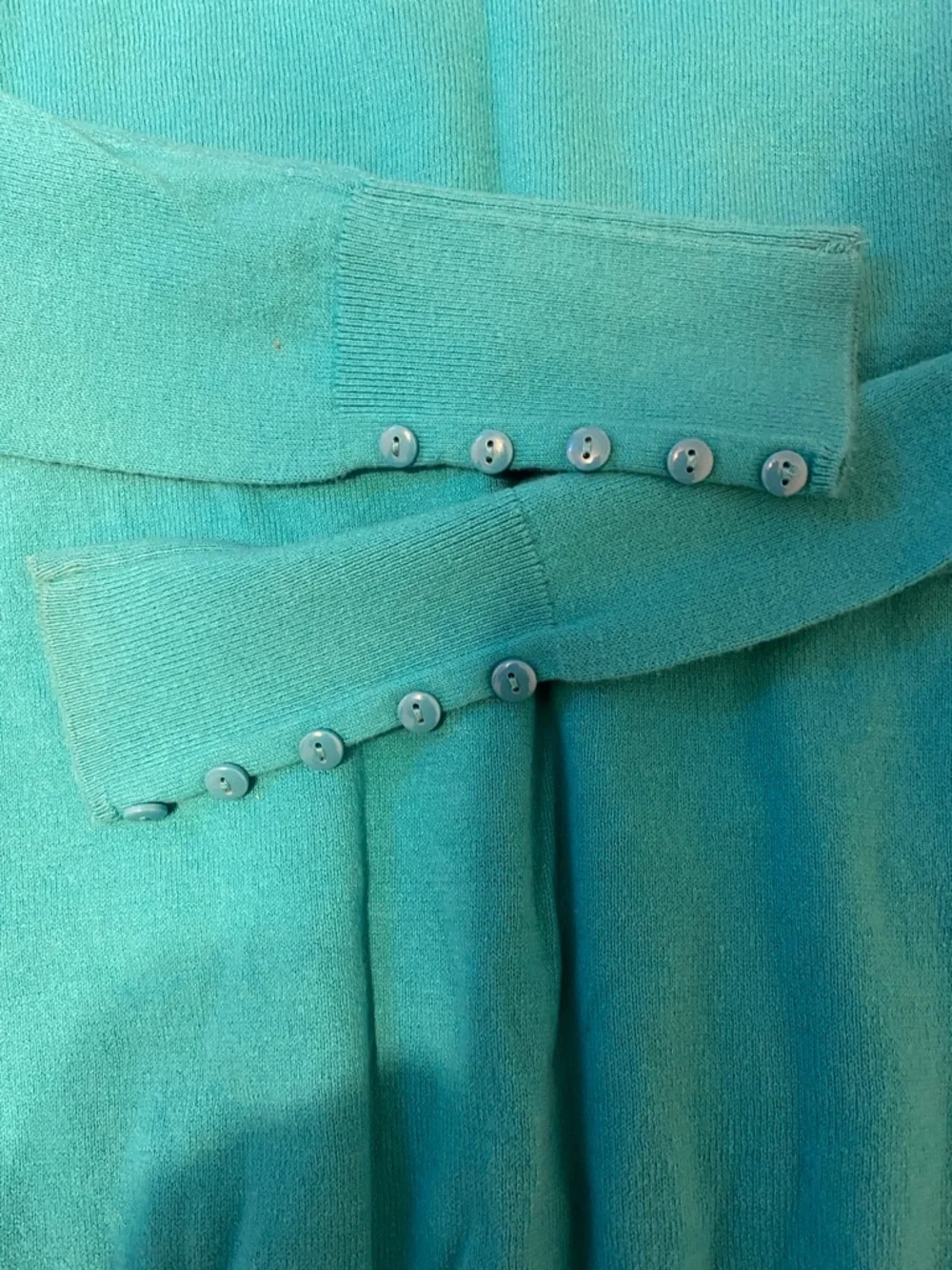 LOFT Teal Scoop Neck Sweater with Cuff Buttons - Picture 5 of 8